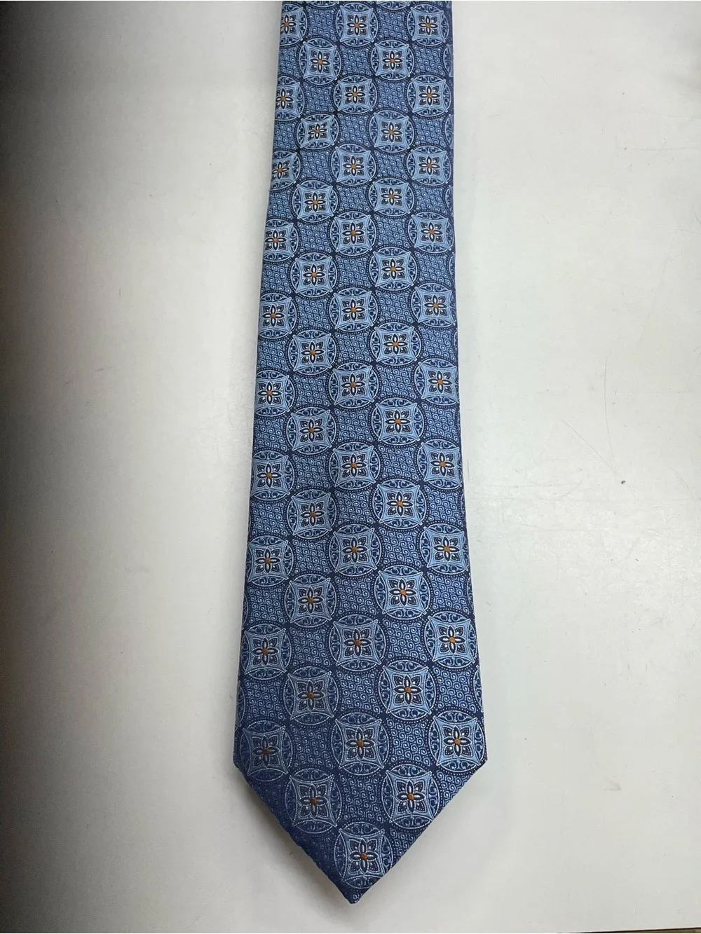 Canali Blue and Light Blue Floral Medallion Silk Tie